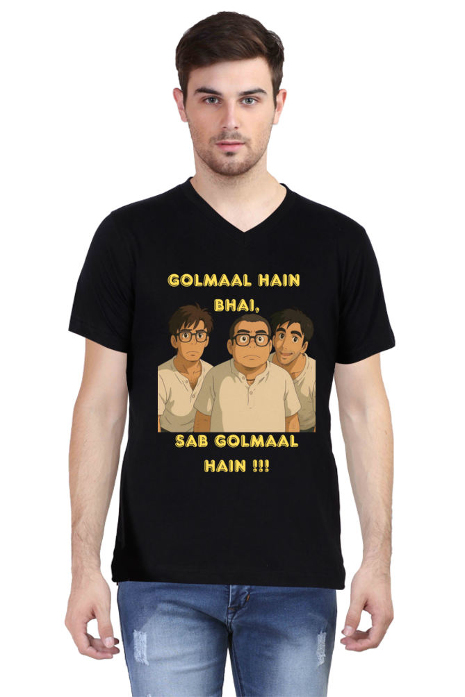 Hera Pheri Movie Ghibli Style Art V-Neck Tshirt for Mens (All Sizes Available)