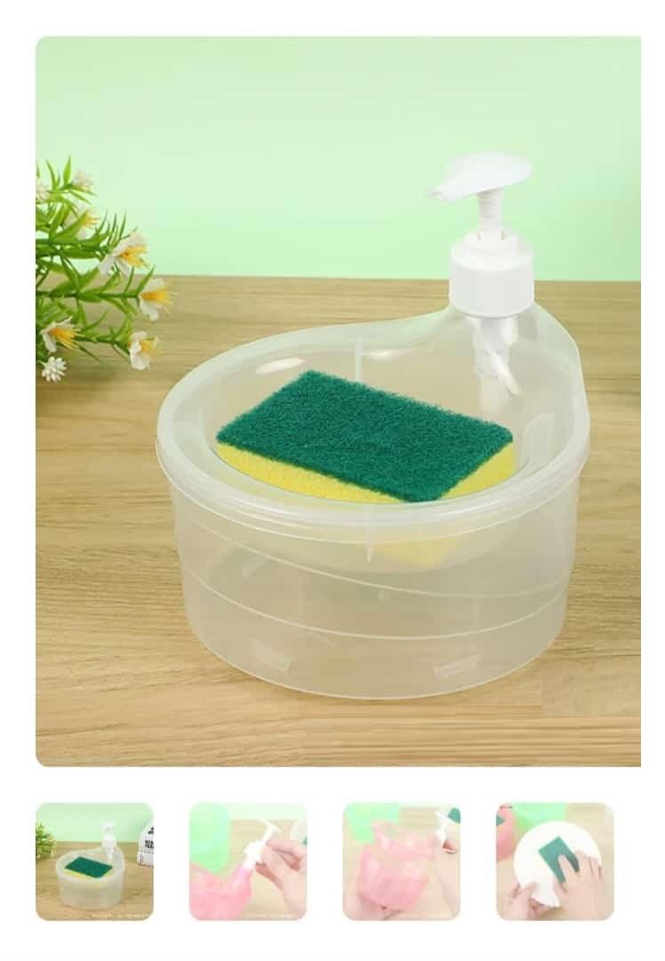 2 in 1 Liquid Soap Dispenser with Pump and Sponge