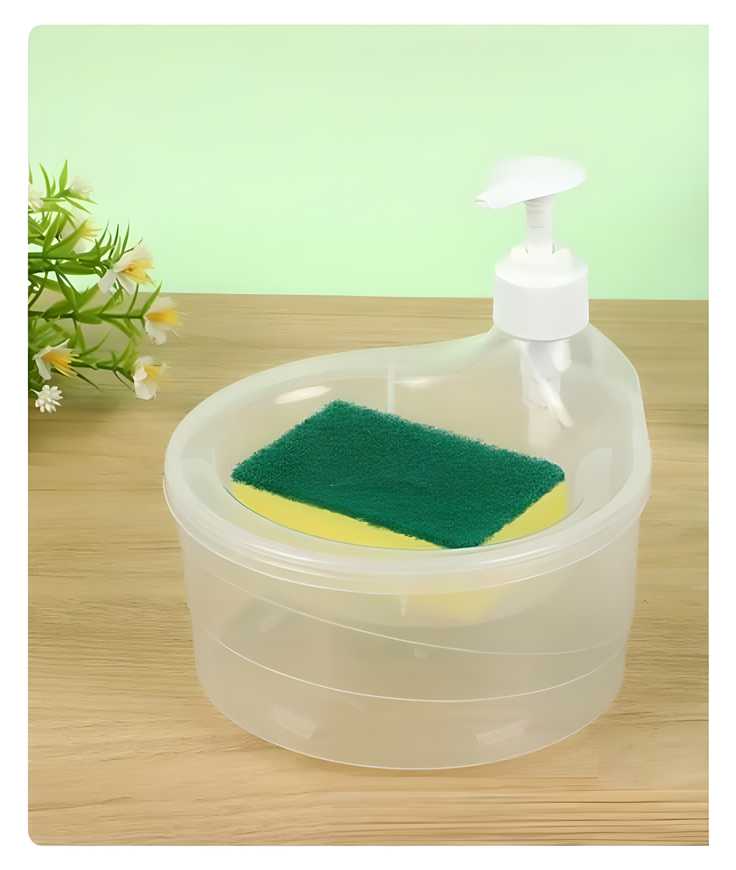 2 in 1 Liquid Soap Dispenser with Pump and Sponge