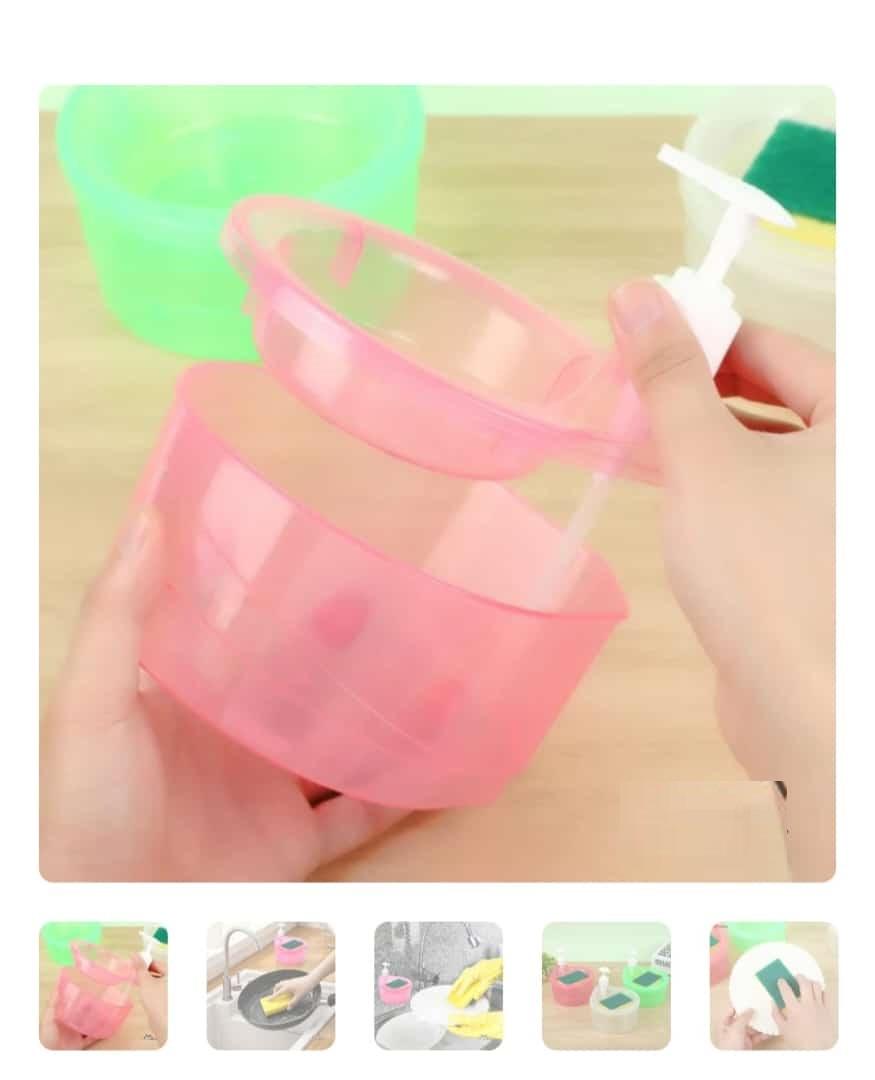 2 in 1 Liquid Soap Dispenser with Pump and Sponge
