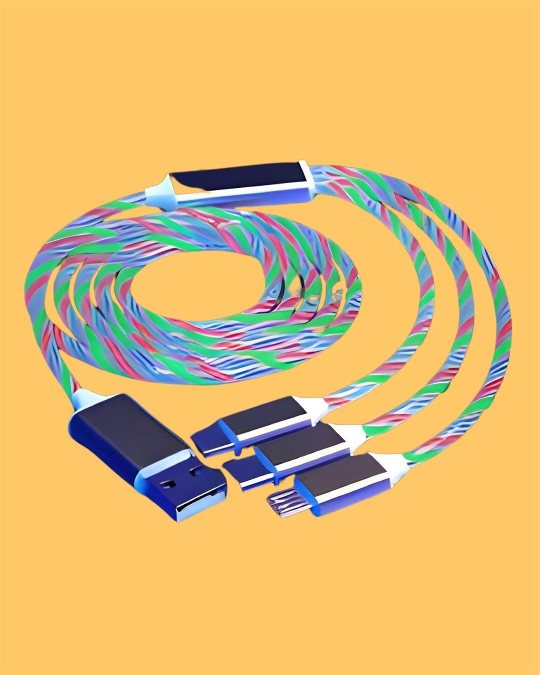 Fast 3 in 1 Multiple Pin With LED Light Magnetic Charging Cable