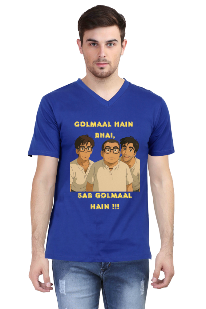 Hera Pheri Movie Ghibli Style Art V-Neck Tshirt for Mens (All Sizes Available)