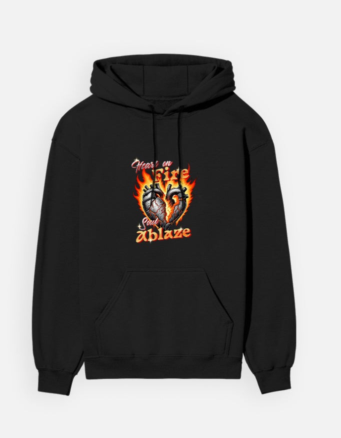 Fire Heart Printed Cotton Hoodie