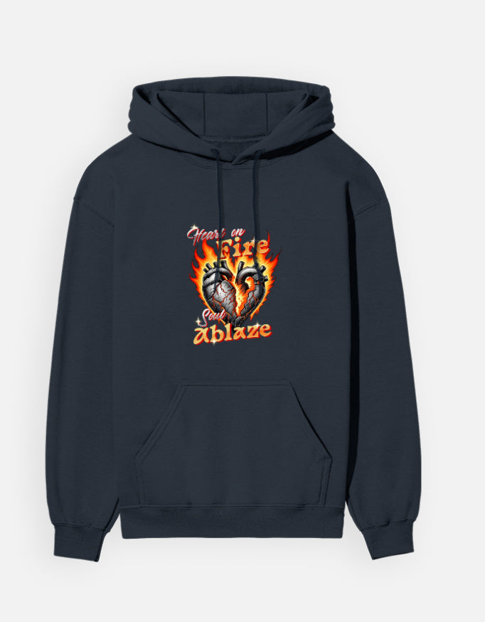 Fire Heart Printed Cotton Hoodie