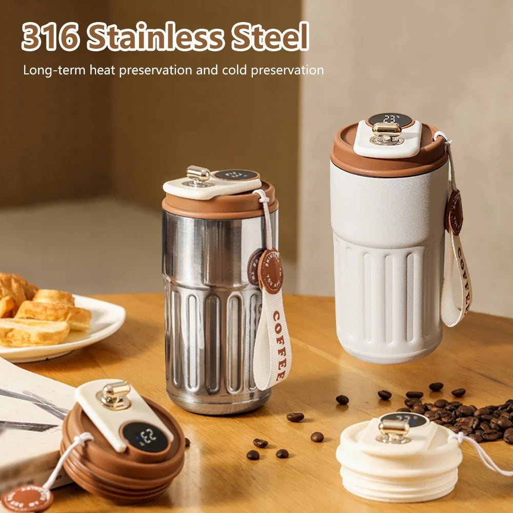 Smart Digital Thermal Stainless Steel Bottle with Portable Coffee Mug 450ml